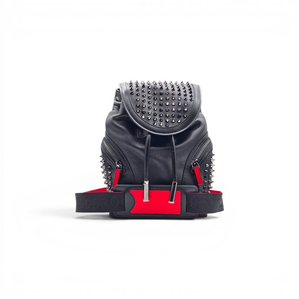 Christian Louboutin Explorafunk Black Calf Leather Studded Backpack Silver Spike